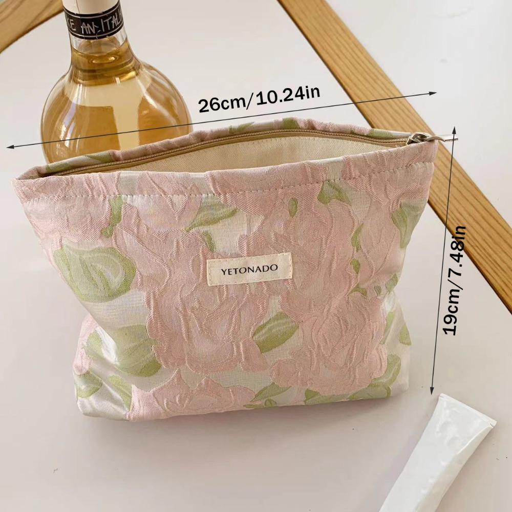Polyester Canvas Flower Clutch Bag Flower Pattern Zipper Closure Makeup Bag Portable Large Capacity Travel Toiletry Bag