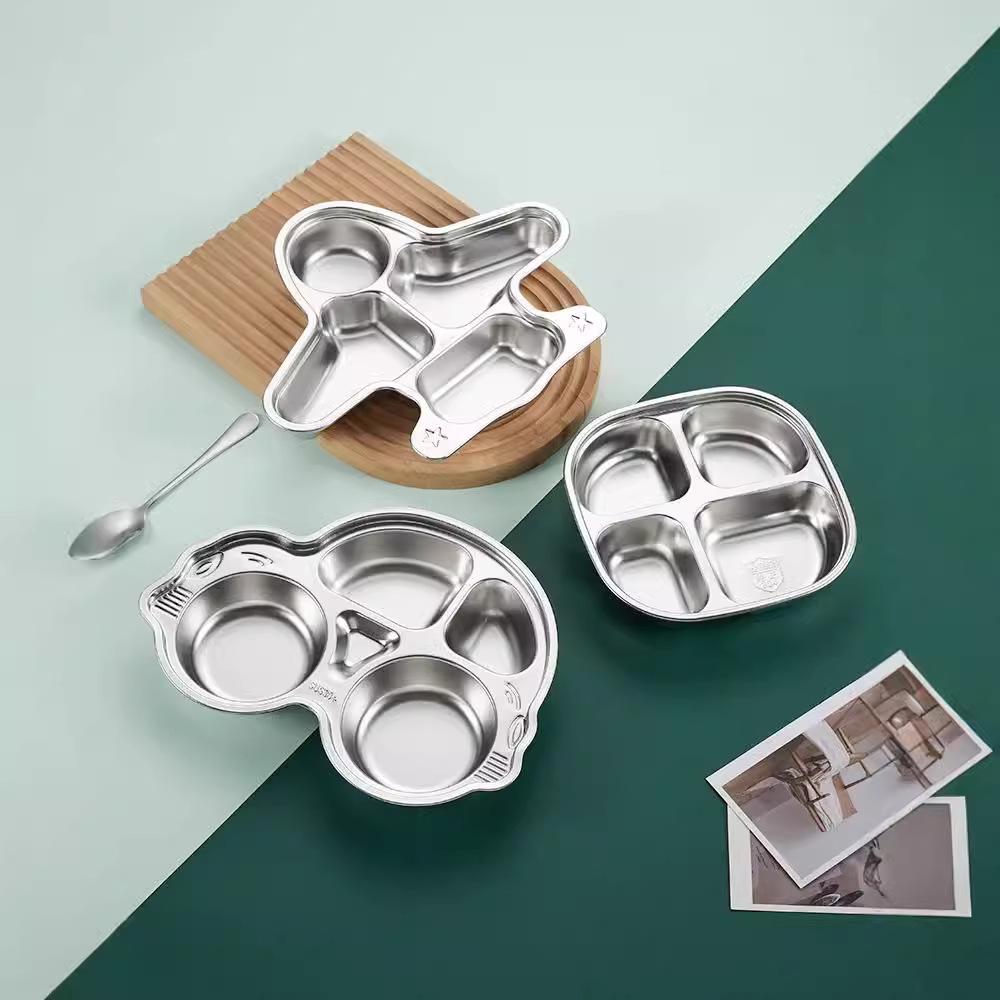 304 Stainless Steel Cartoon Divided Plate for Kids – Perfect for Kindergarten and School Canteens