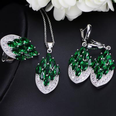 Ensemble de bijoux à breloques, boucles d'oreilles, bague, collier avec pierres précieuses émeraude, accessoires en argent 925 pour femmes, fiançailles, mariage