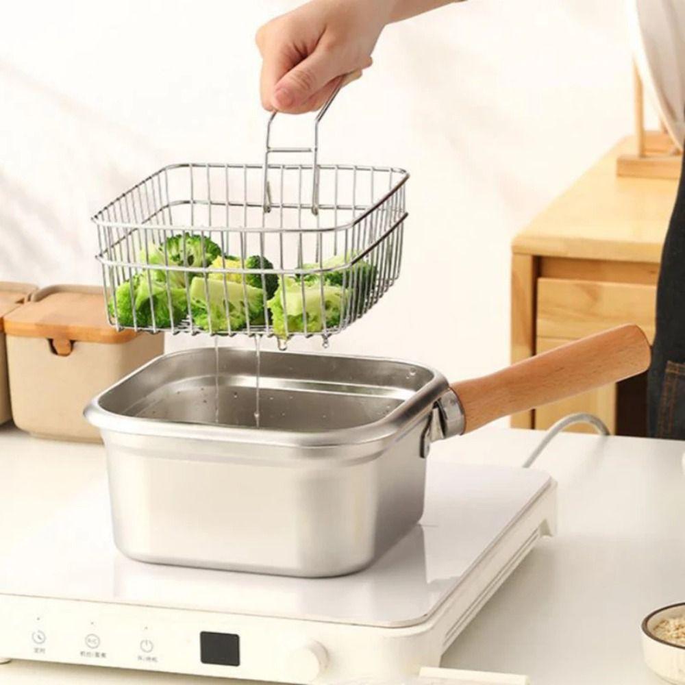 Large Capacity Multifunctional Deep Fryer Oil Filter Stainless Steel Frying Pan Household Use