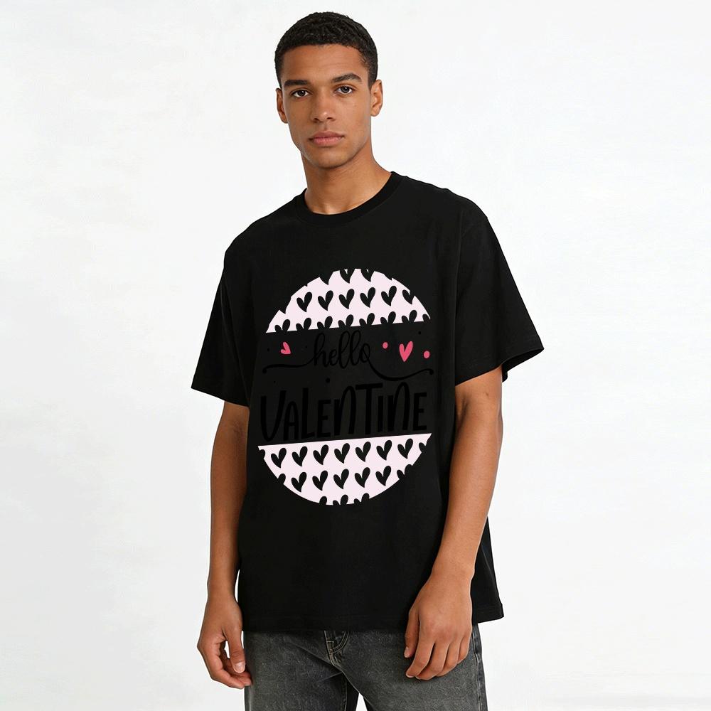 Hello Valentine Heart Print Casual Valentine's Day Themed Top Pure cotton T-shirt