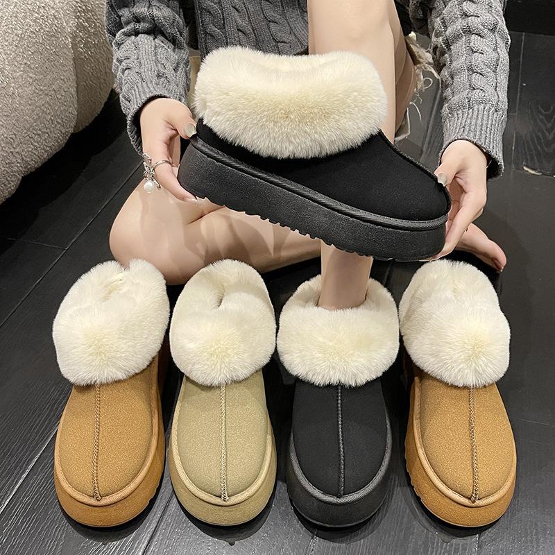 Thick-soled Warm Snow Boots for Women 2025 Winter Thickened Warm Fur Integrated Outer Wear Casual Fluffy Shoes