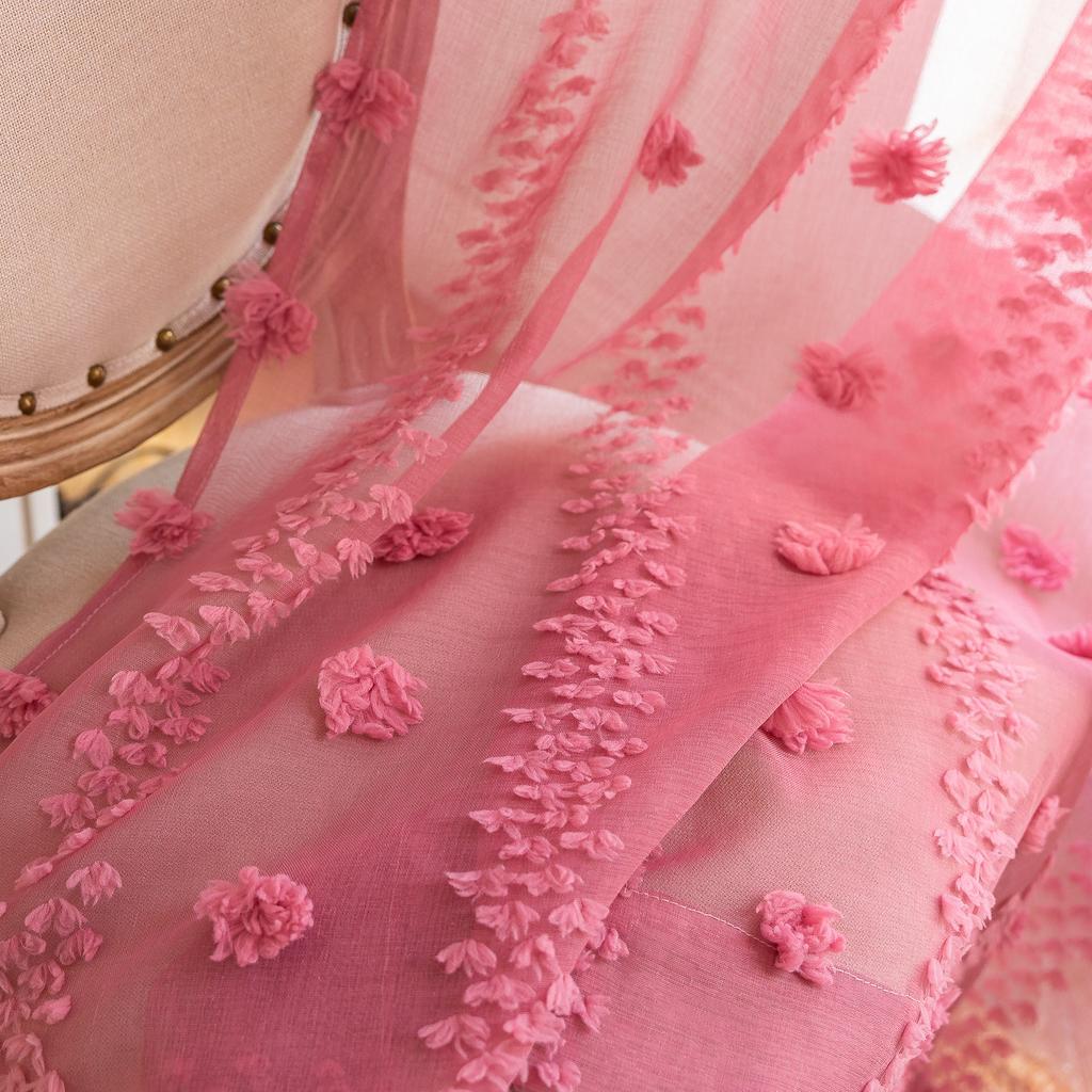 Curtains Bohemian Tufted Texture Embroidered Flowers Moroccan Living Room Bedroom White Sheer Tulle