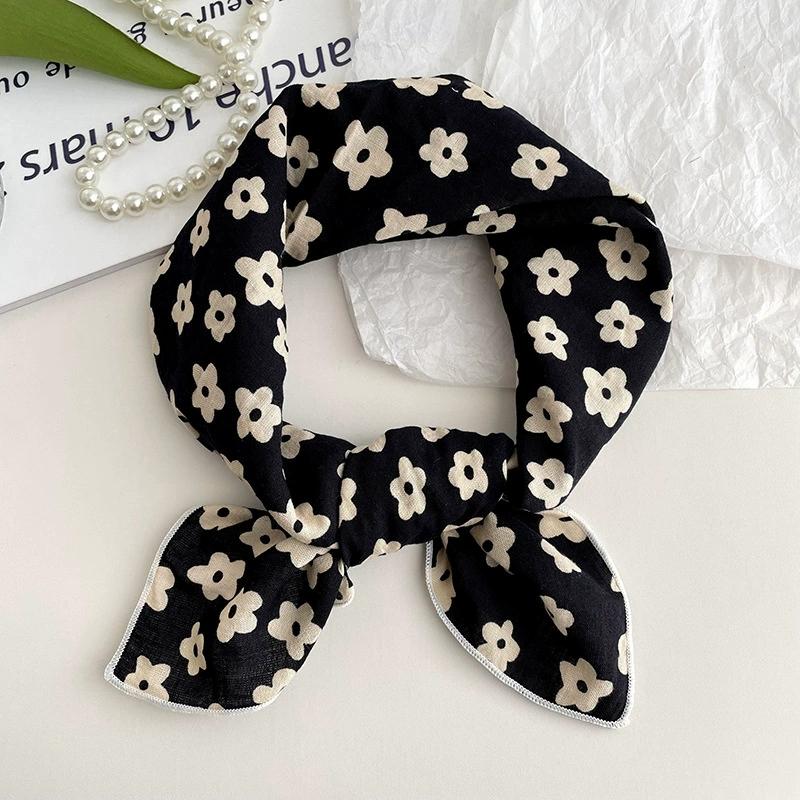 56cm Soft Retro Soft Cotton Square Scarf for Women Neckerchief Cotton Headscarf Floral Printed Small Scarf Hijabs