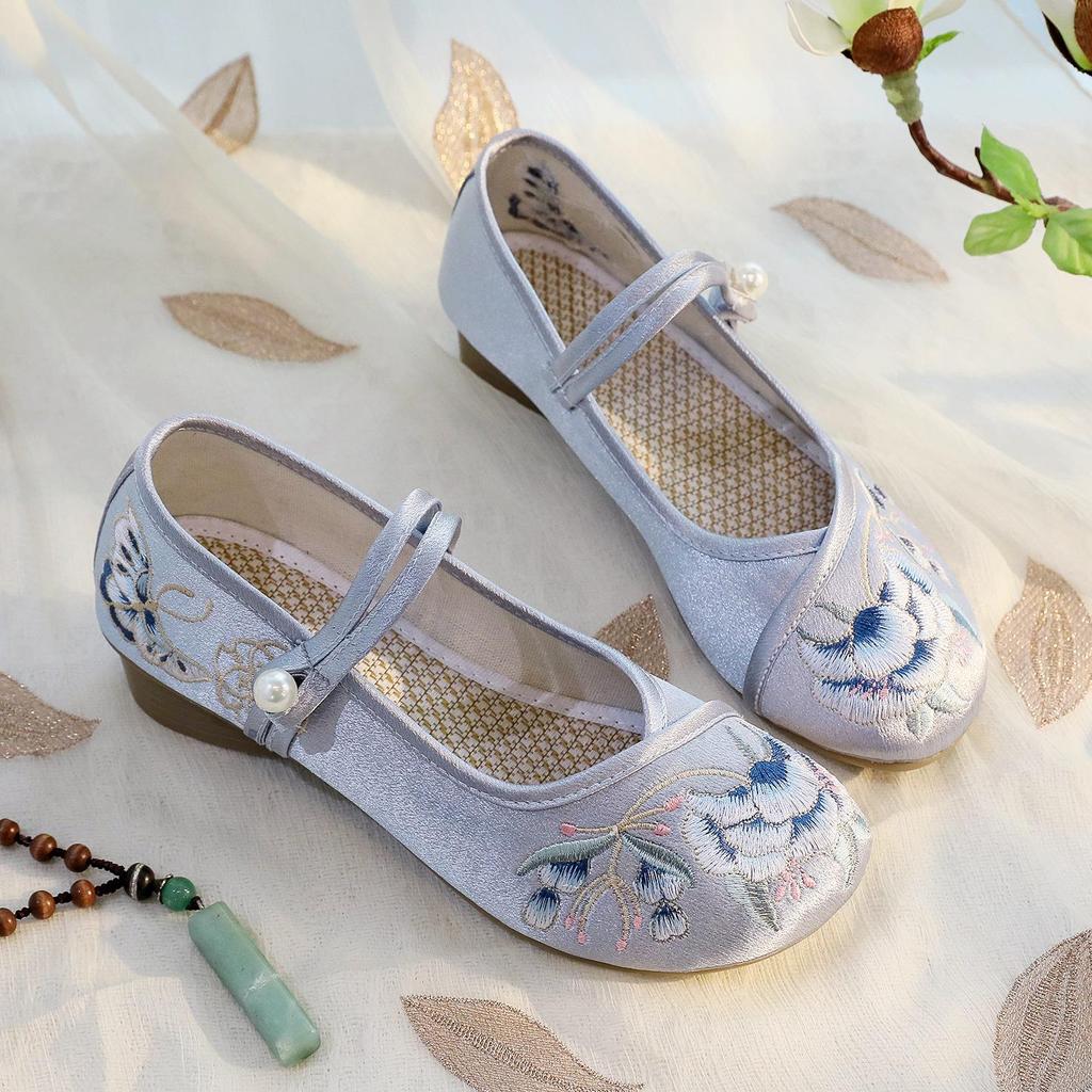 Bingning 2024 Retro Chinese Qipao Embroidered Cloth Shoes