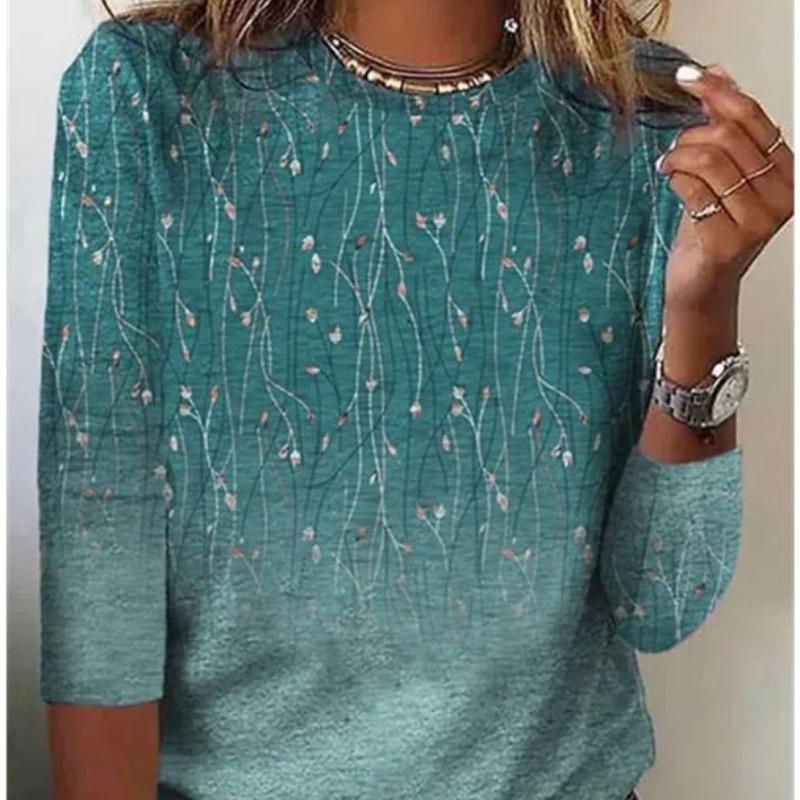 Women's T-shirt with 3D Floral Print and Fashionable Long Sleeves