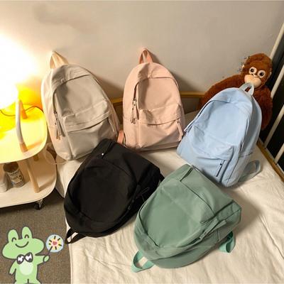 Waterproof Nylon Backpack for Women Simple Solid Color Bookbag Travel Backpack for Student Girls