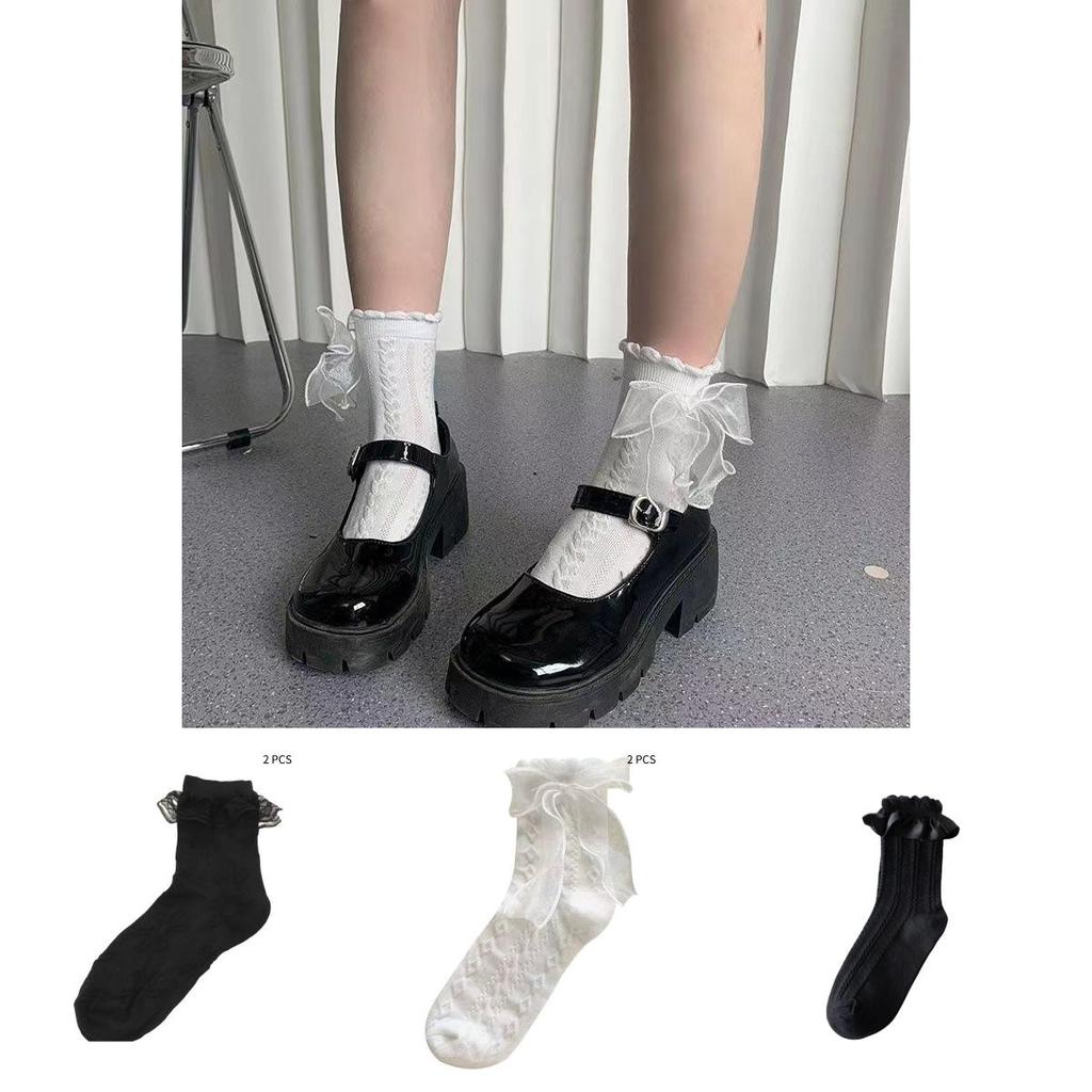 Lolita Lace Bow Cotton Princess Socks White Mid-calf Sweet And Elegant