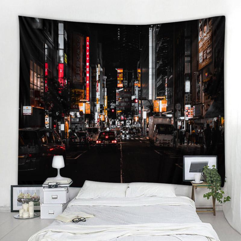 Tokyo night tapestry city nightlife Japanese style wall hanging bedroom home decoration bohemian hippie printed bed sheet