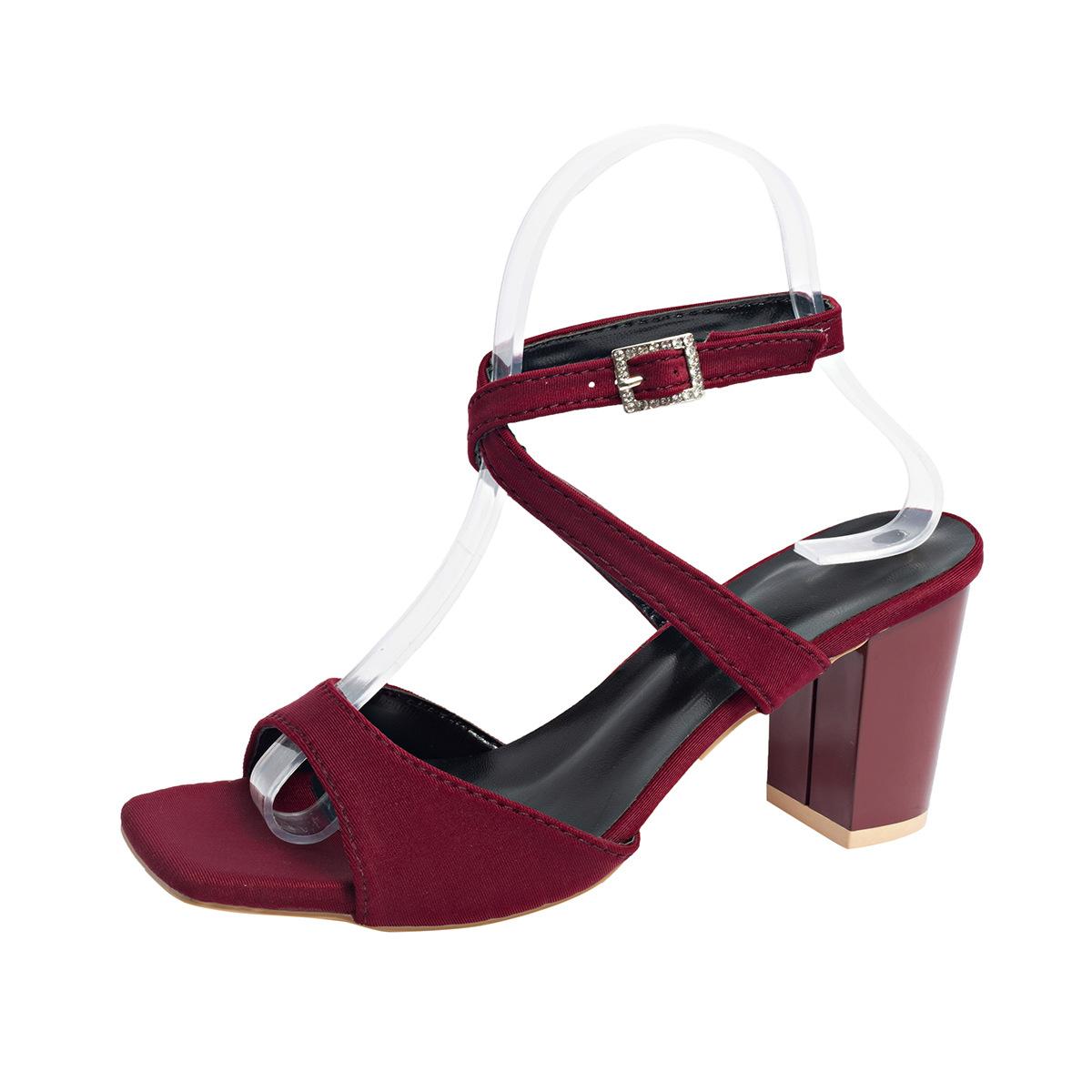 

Fashion 2025 Summer New Women Sandals Square Head Chunky High Heels Women s Shoes Fashion Cross Belt Buckle Ladies Roman Heeled Sandales 43 красный