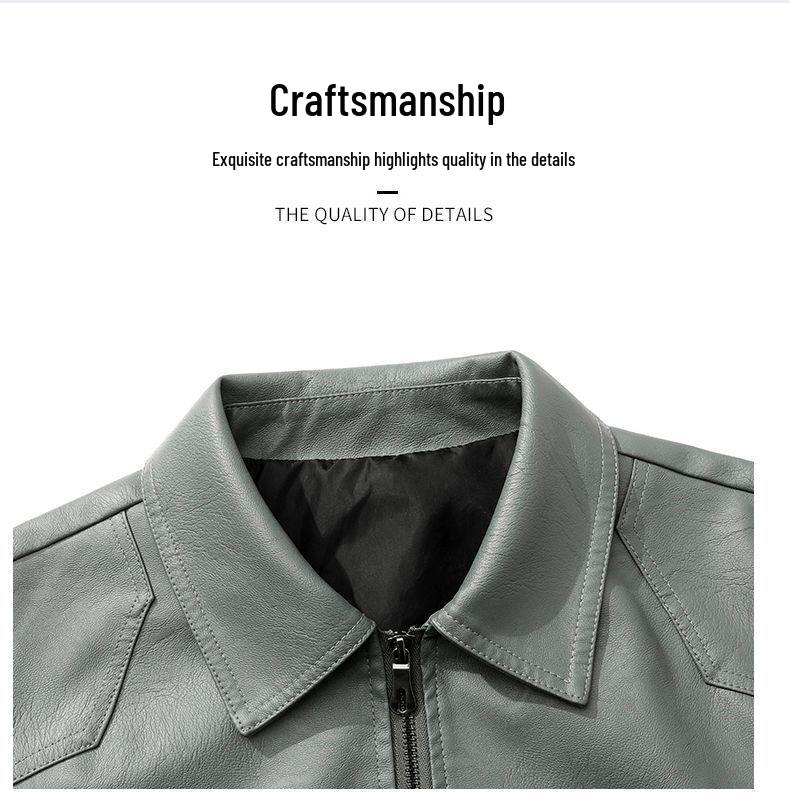 Men's Slim Fit Leather Jacket - Autumn/Winter Casual Lapel Coat with Plus Velvet and Thick Lining