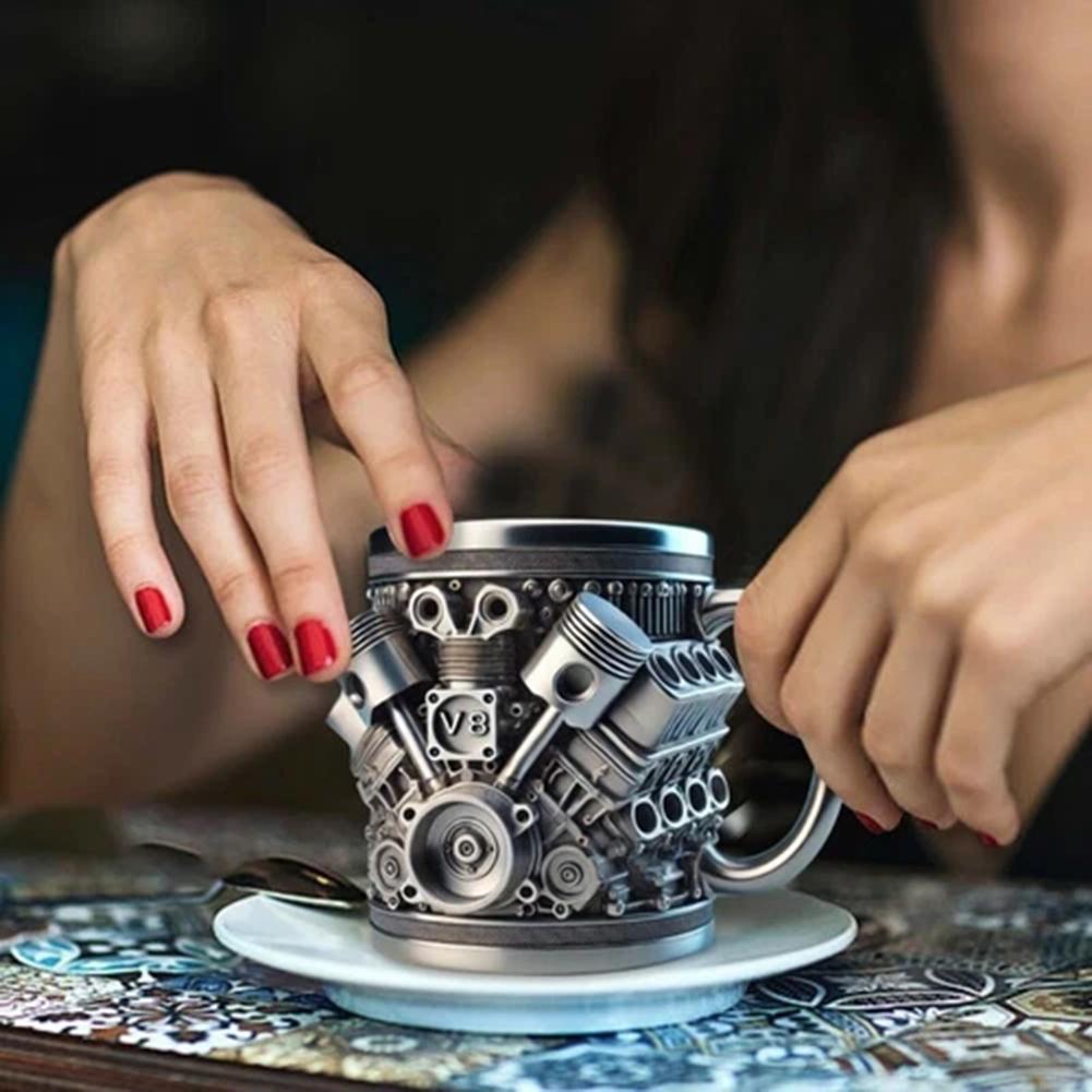 Personalized Stainless Steel Mug Engine Design Double-Wall Insulated Cup Home Decoration