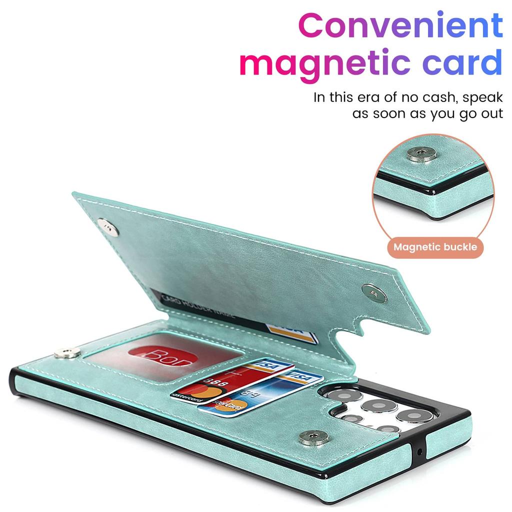 Suitable for Samsung Galaxy S7 S8 S9 S10 S20 S21 S22 Ultra Case with Card Holder, Flower Magnetic Buttons Protective Wallet Case