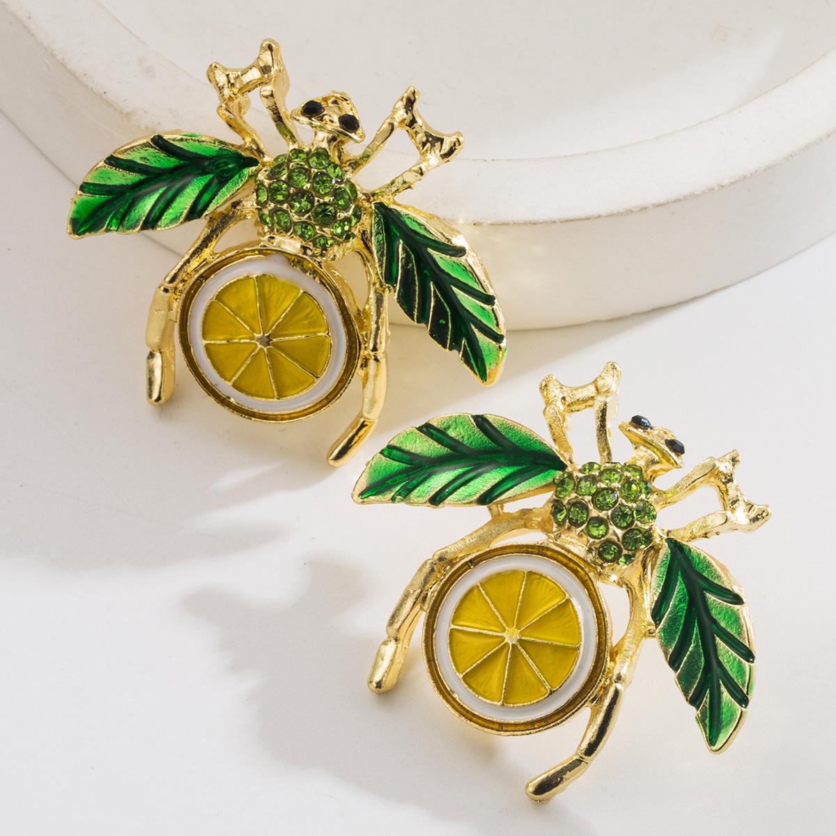 

Digadagu Metal Lemon Fruit Insect Stud Earrings New Women s Simple Luxury Earrings Daily Zircon Accessories