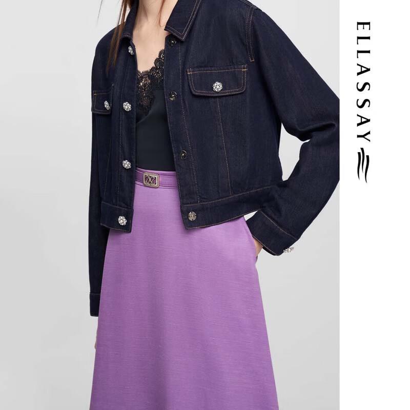 ELLASSAY Women's Floral Embroidered Denim Jacket