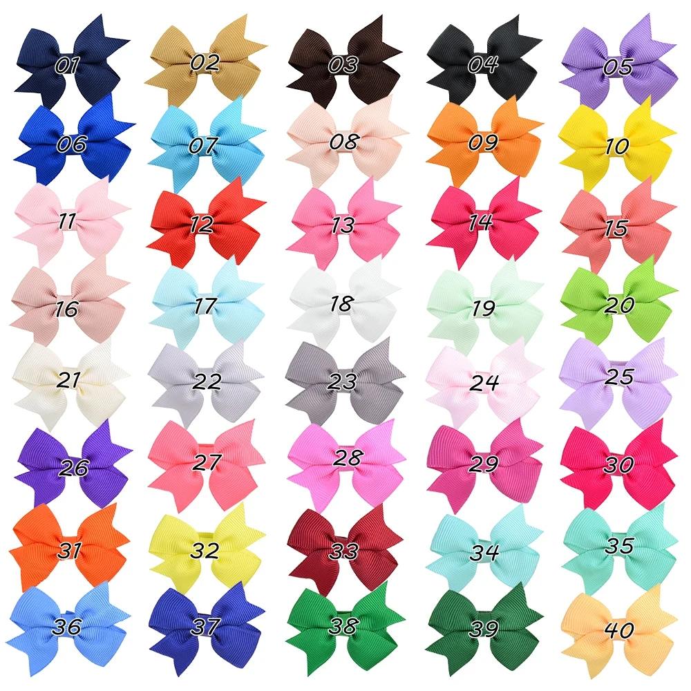 20/40pcs Solid Grosgrain Ribbon Bows Clips Hairpin Girl's Hair Bows Boutique Hair Clip Headware Kids Hair Accessories