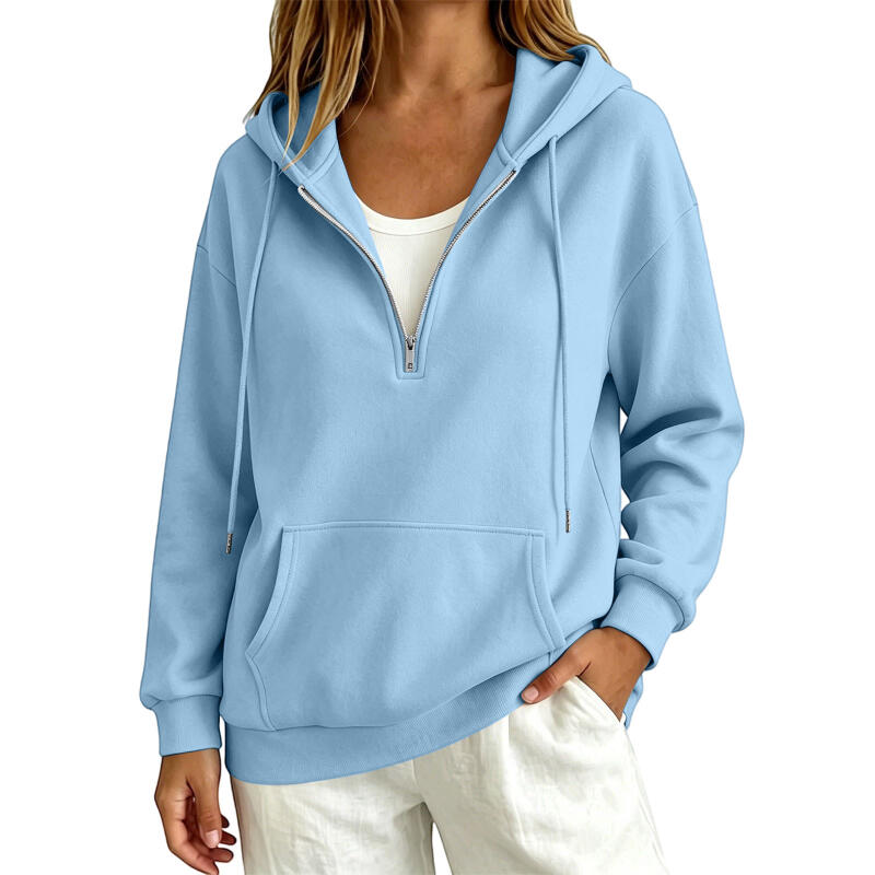 Women Casual Loose Fit Womens Half Zipper Hooded Sweatshirt Long Sleeve Drawstring Hoodie XXXL