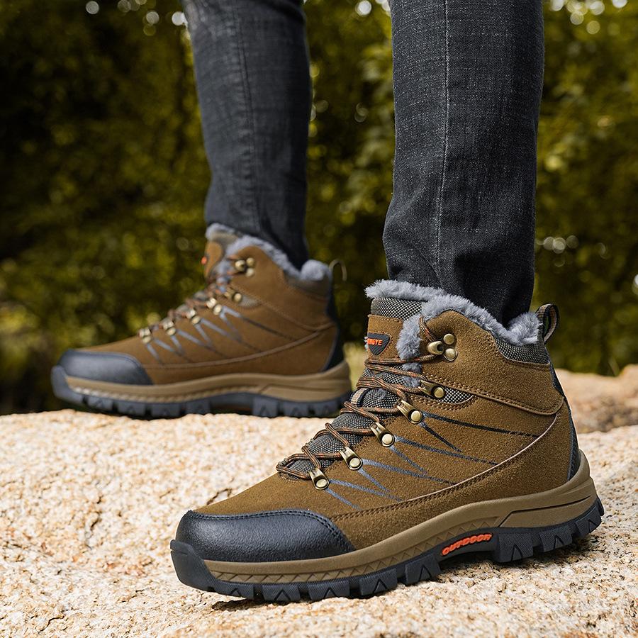 2418 Men's Mountaineering Shoes Boots High Top Anti Velvet Leather Face With Warm Cotton Outdoor Off Road Sports