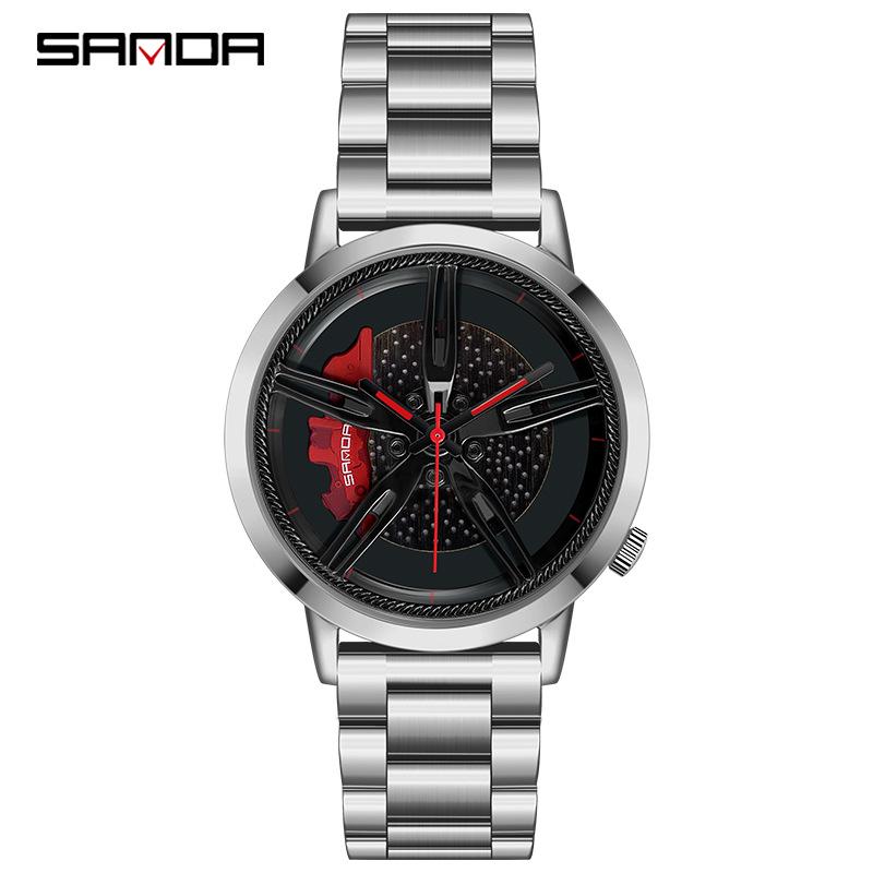 Sanda TEMU Men's Waterproof Quartz Watch with Hollow Dial and Steel Band