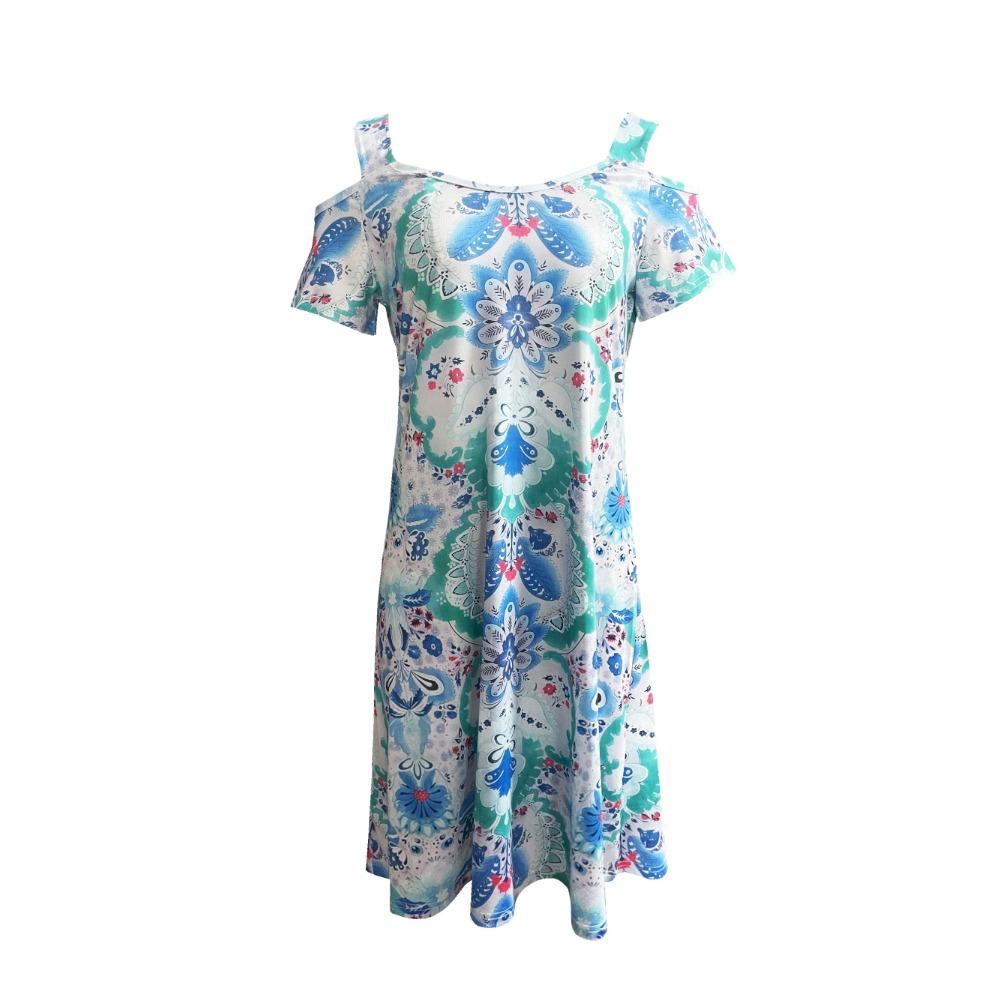 Summer Casual Cold Shoulder Dresses for Women 2025 Trendy Boho Ethnic Floral Tribal Marble Print V Neck Mini Dress