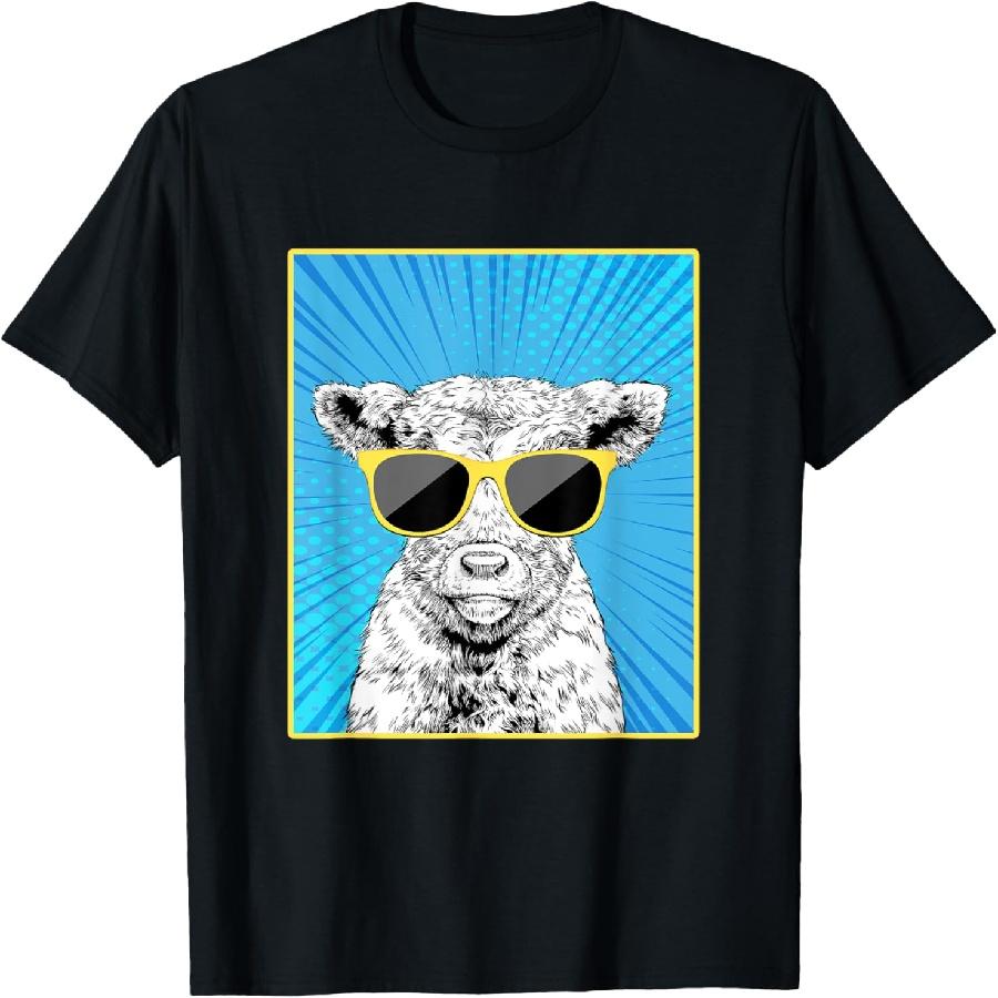 Baby Cow Portrait Pop Art Farm Animal with Sunglasses T-Shirt XXXXXL чёрный