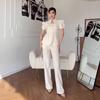 26 Europe, America, Amazon cross-border women's clothing new stand-up collar water drop type hollow design bubble sleeve top trousers