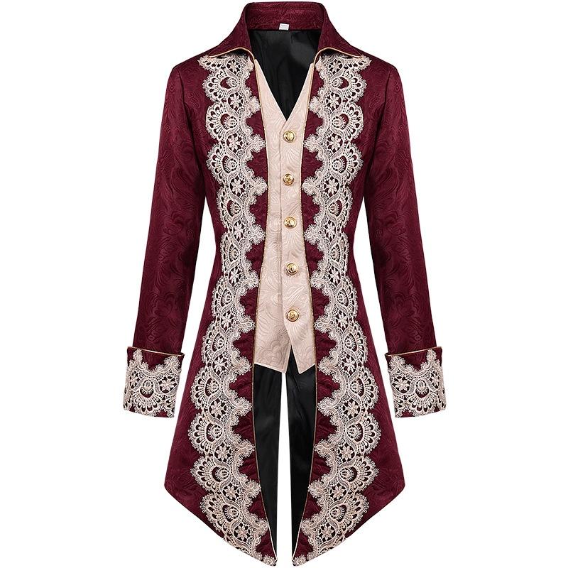 High-quality Polyester Steam Punk Jacket With Lace Details For Men