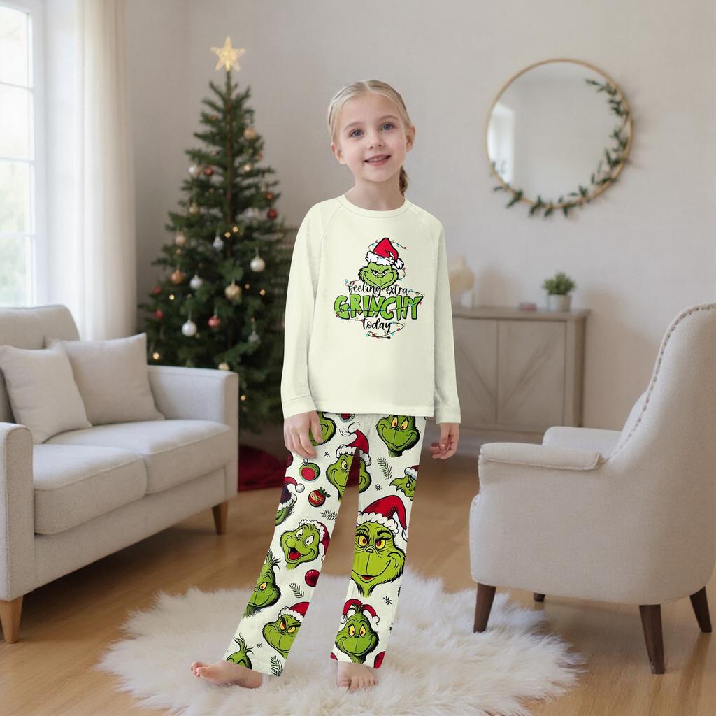 Zestaw rodzinny z długimi rękawami i spodniami w nadruki świąteczne Zestawy rodzinne