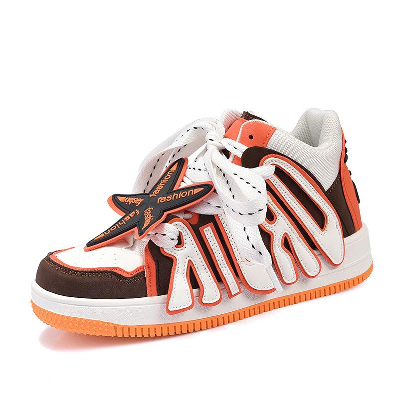 European Station Men's Shoes American High Street Letter Niche Bread Shoes Retro Skateboard Shoes Platform High Top Casual Moral Training Shoes