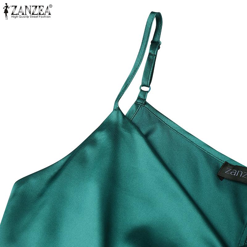 ZANZEA Damen Lässig V-Ausschnitt Sommer Ärmellos Träger Slipkleid