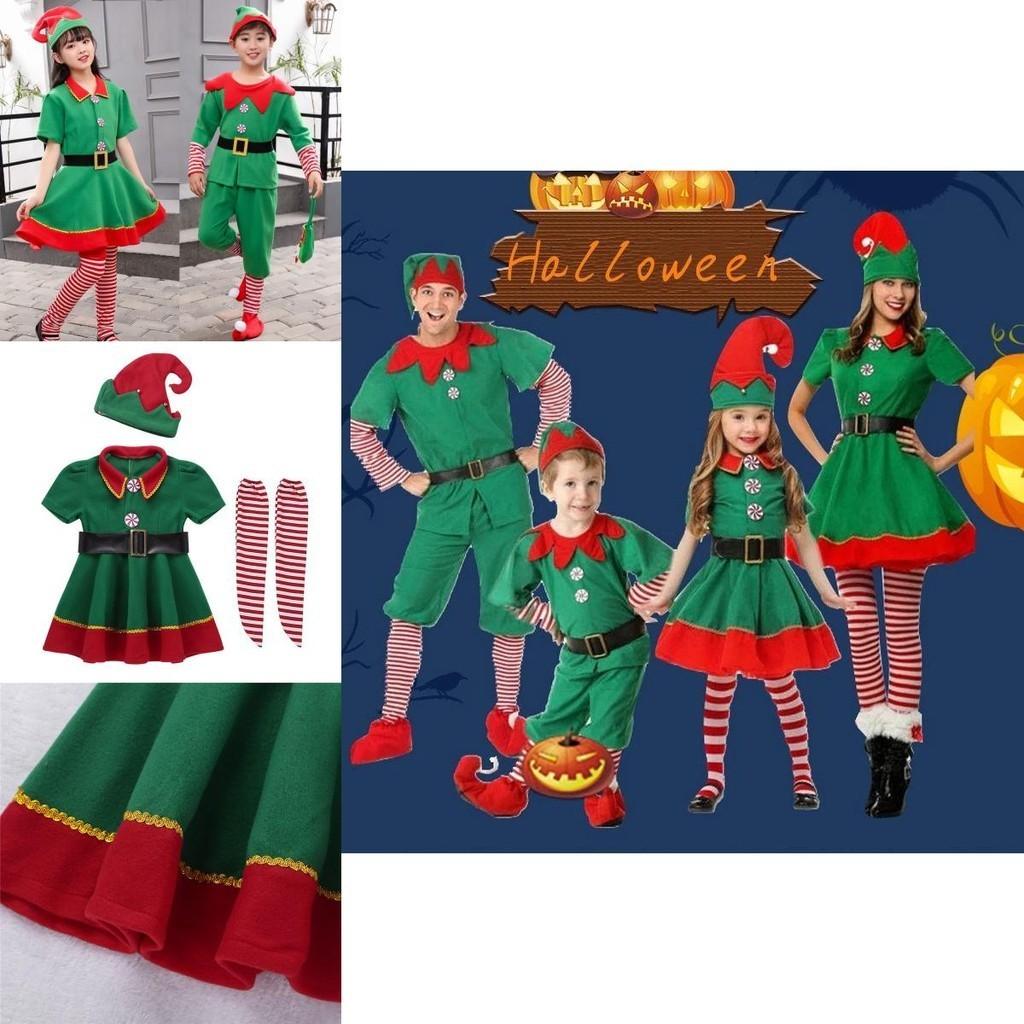 Glade Familie Jule Cosplay Kostymer Med Grønn Alv Julenisse Design For Alle Aldre