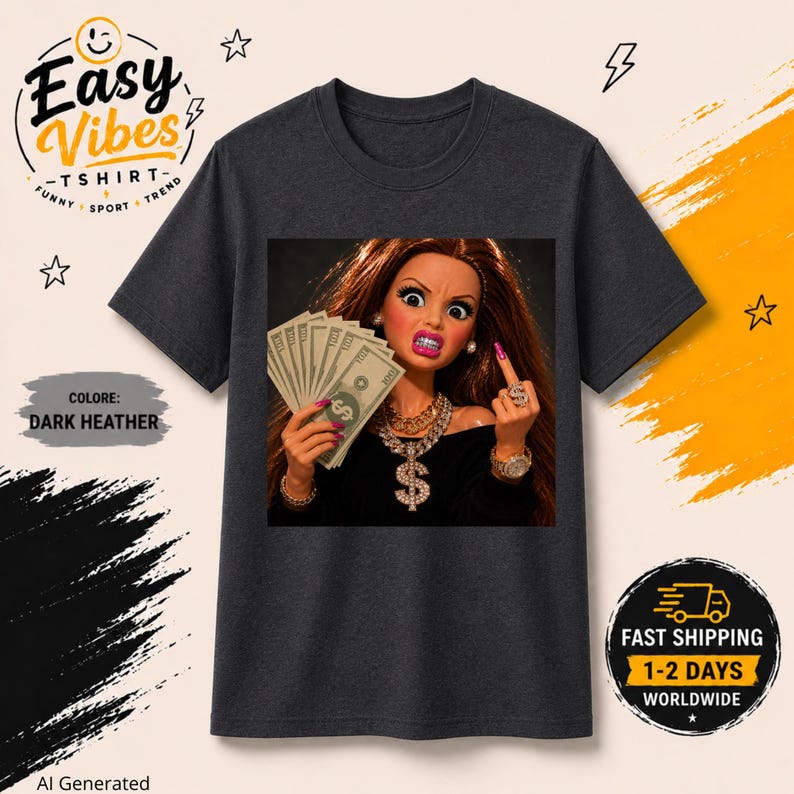 Money Doll Shirt | Boss Tee | Money Mindset Tee | Luxury Aesthetic Gift For Her | Rich Girl Energy Shirt | Wealthy Graphic T-Shirt 2XL