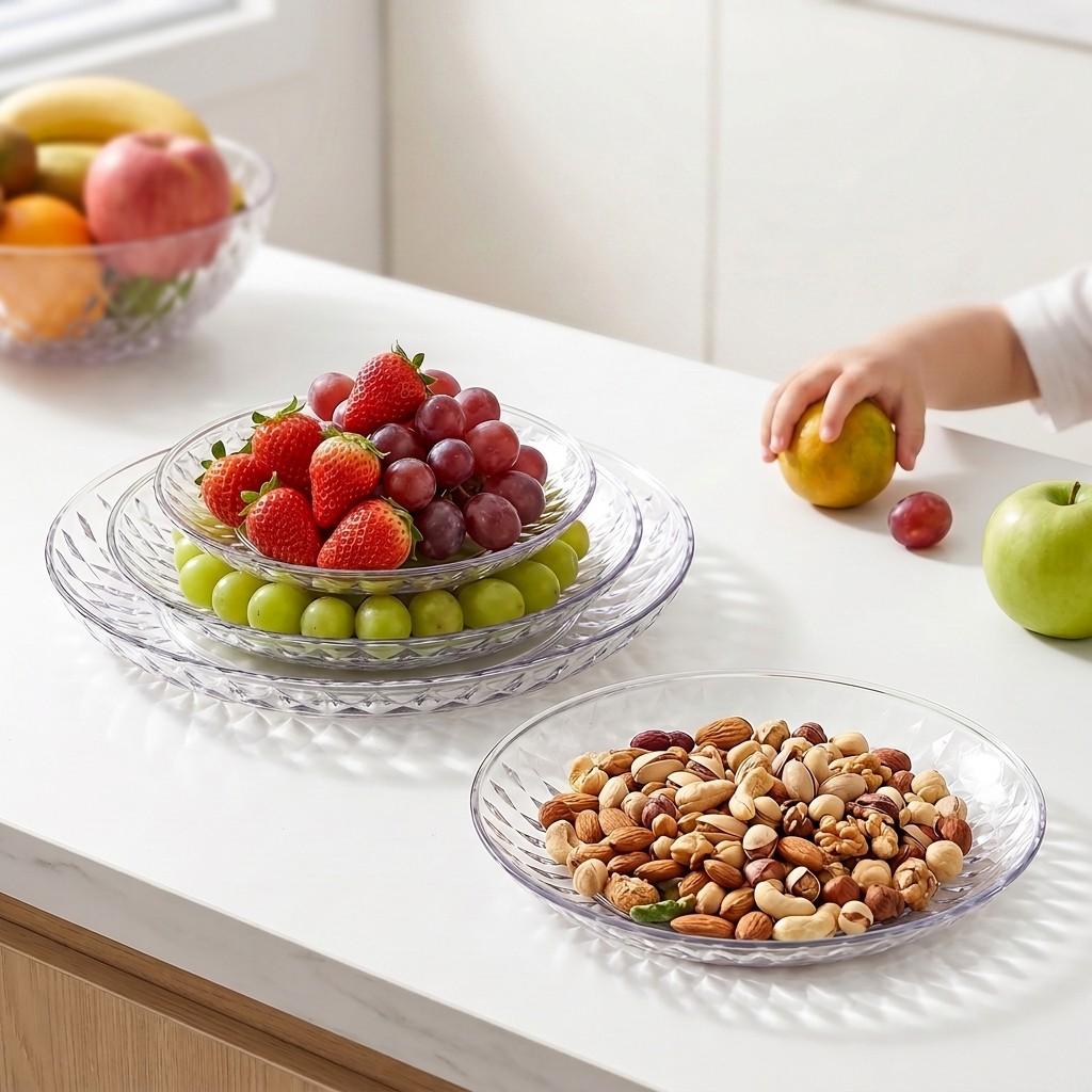 Clear Plastic Serving Tray Round Plates Dinnerware PET Stackable Dessert Food Plate Snack Dish Kitchen Party Tableware
