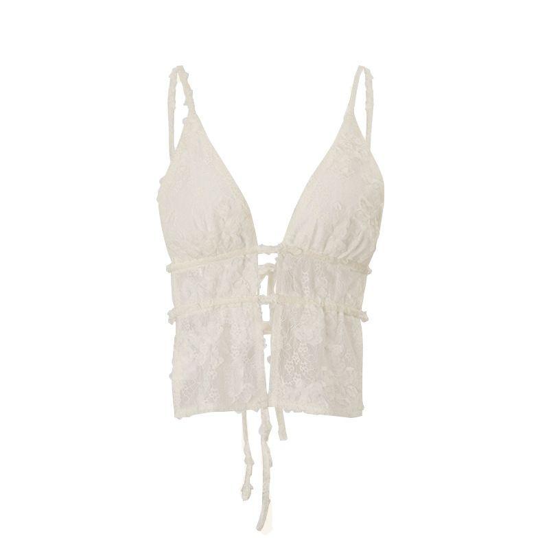 INS Western Style 2025 Spring New Sexy Pure Desire Lace Stitching Bandage Retro Wrap-around Cami Women
