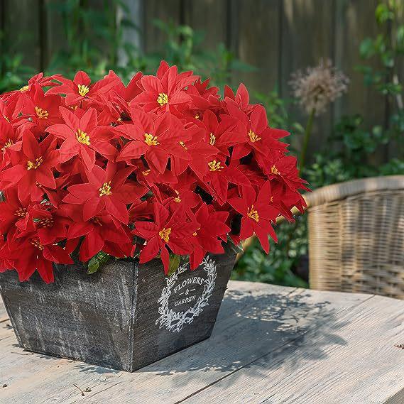 Artificial Poinsettia Flowers for Indoor/Outdoor Christmas Decoration - Perfect for Porch, Home, and Garden