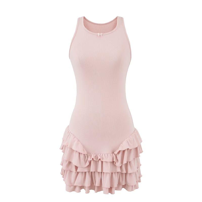 Miuli Miu Style American Sweetheart Gyaru Design Sense Frill Multi-Layer Cake Skirt Sleeveless Vest Dress