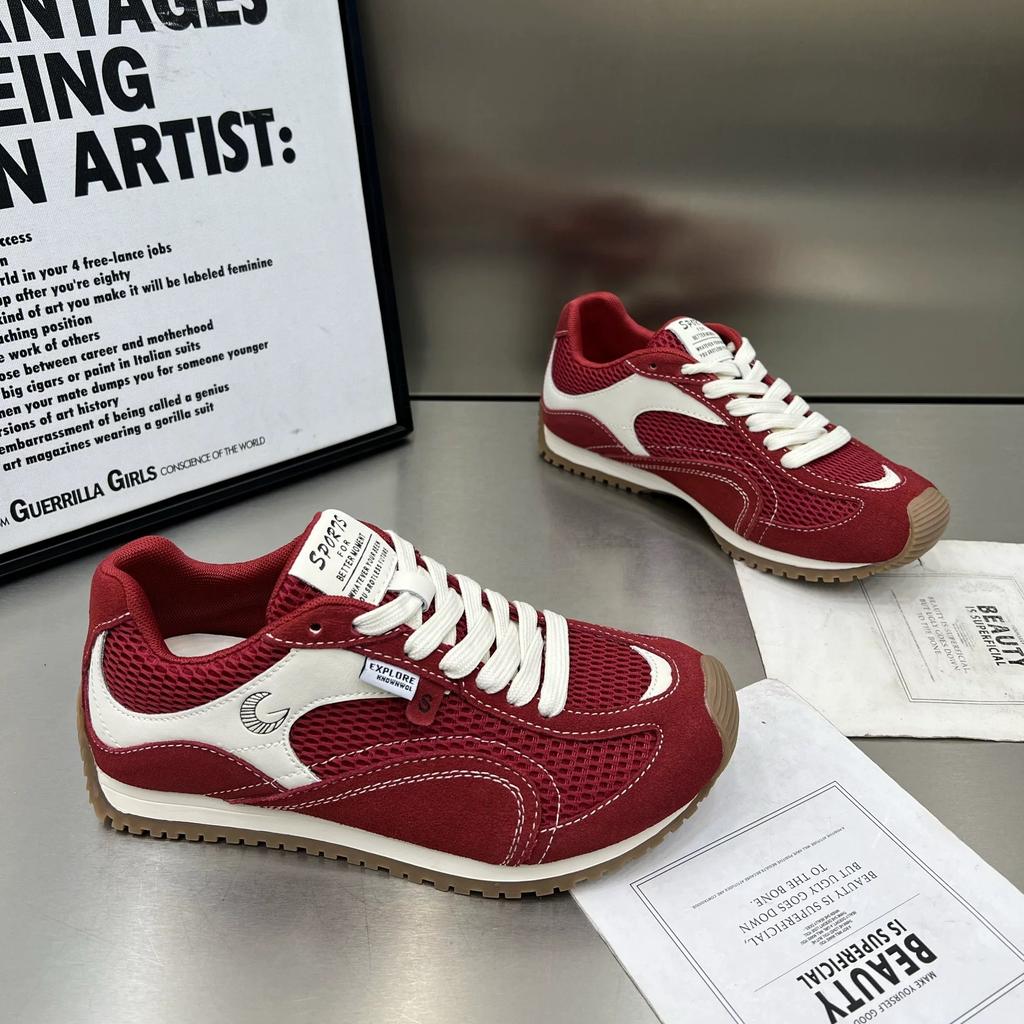 2025 Summer New Versatile Thick Sole Heightened Thank You Forrest Gump Shoes Women's Mesh Breathable Leather Sports Dad Shoes Tide