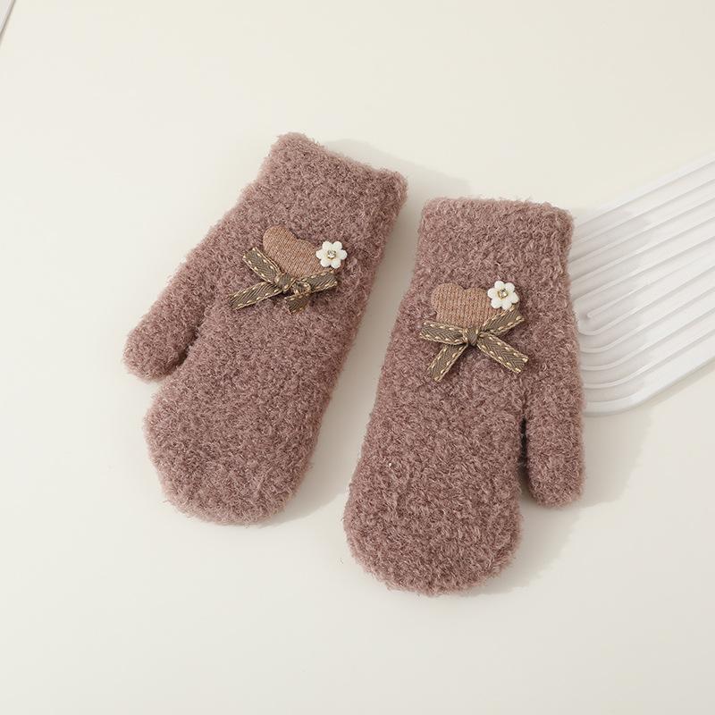 All-inclusive Mittens, Women's Velvet and Thickened Winter Adult Student Cycling To Keep Warm and Cold-proof Wool Knitted Full Finger