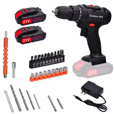 Taladro Eléctrico Inalámbrico 21V Max Destornillador Eléctrico Taladro Martillo Eléctrico con 2 Baterías, Juego de Taladros Eléctricos Destornilladores de 3/8'' Herramientas Eléctricas