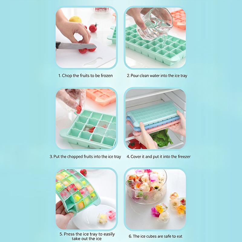 Food Grade Silicone Ice Cube Tray With Lid 24 Compartments Multi Purpose For Cocktails And Baby Food