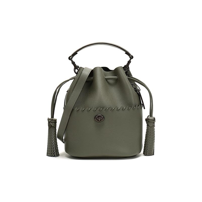 Coach Women's Green Lora 22 Leather Drawstring Bucket Bag With Tassels Handbags 651-V5quf