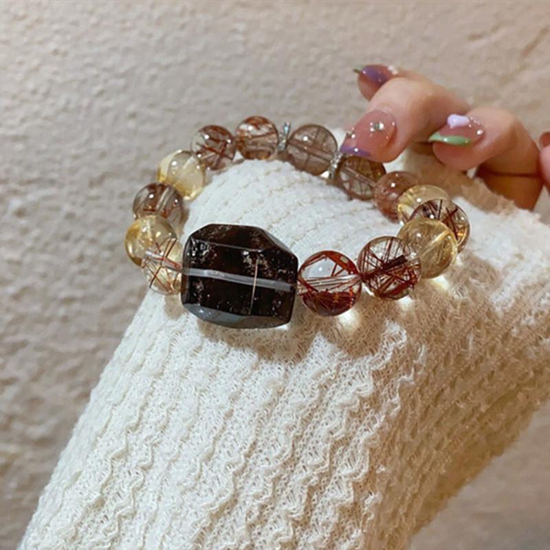 Ximang Crystal Duobao 12mm Bracelet Strawberry Moonstone Rubber Flower Fashion Versatile