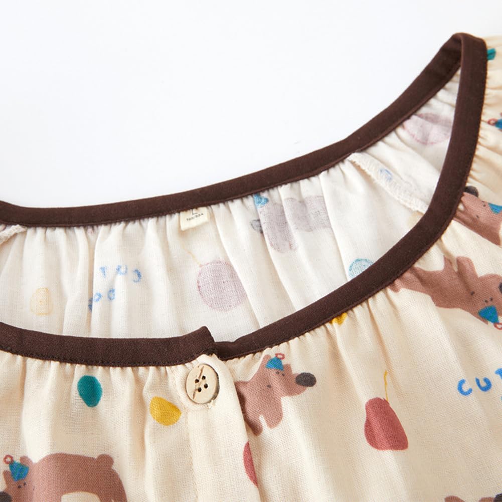 Euyqs Double Gauze Long Sleeve Crew Neck Merrow Frill Pajamas Dog Women's (JP, Alphabet, 2XL, Beige)