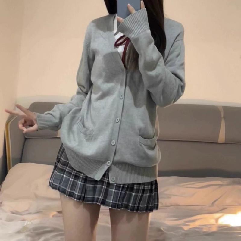 Women's Autumn Winter Slim Fit Japanese School Style Cardigan Sweater with Long Sleeves, Multi-color