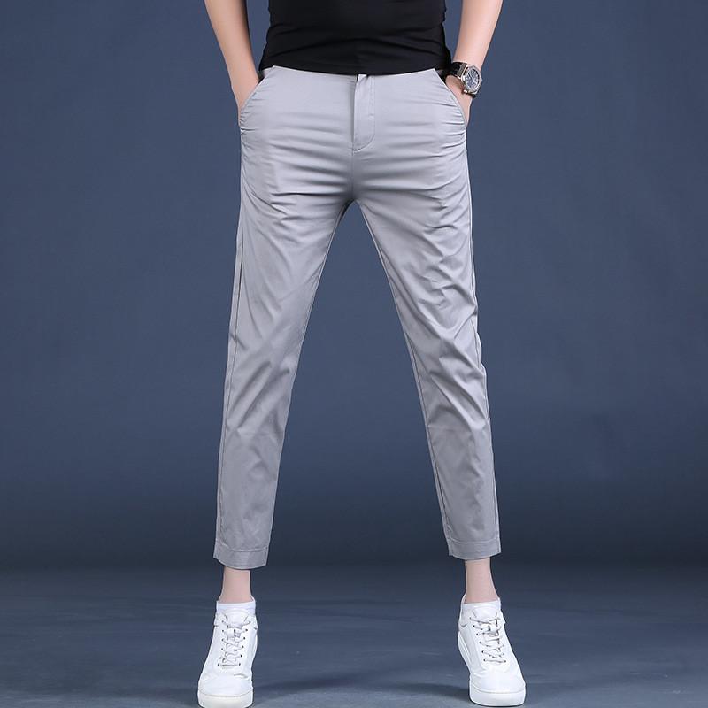 Young Men Summer Slim Fit Business Casual Pants With Stretch Cotton For Daily Wear