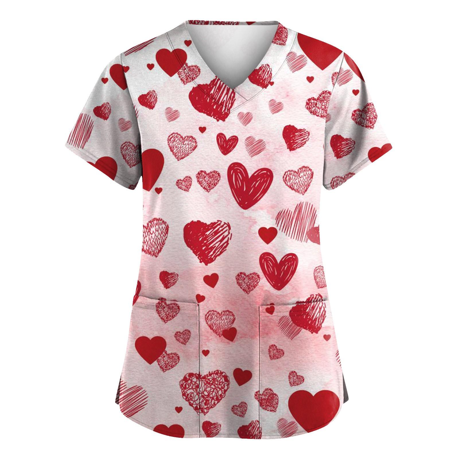 

Женские модные комбинезоны с коротким рукавом и V-образным вырезом, с карманами, на День святого Валентина, с принтом, топы, одежда S красный