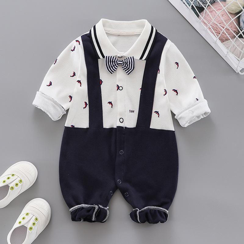 

Korean Style Baby Boy Long Sleeve Romper - Autumn/Spring Gentleman Bodysuit Pajamas 90 cm
