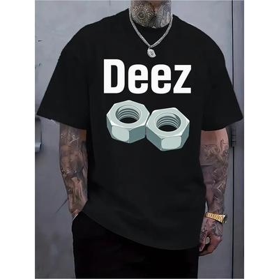 Taglie Europee Uomo Taglie Forti T-Shirt Nera con Grafica DEEZ Audace e Design a Guscio di Noce - Traspirante Manica Corta Girocollo Top Casual