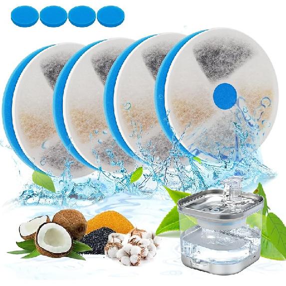 Cat Water Fountain Filter for WF190 67oz/2L Pet Fountain, 3 Triple Filtration System Replacement Filter (Pack of 4)