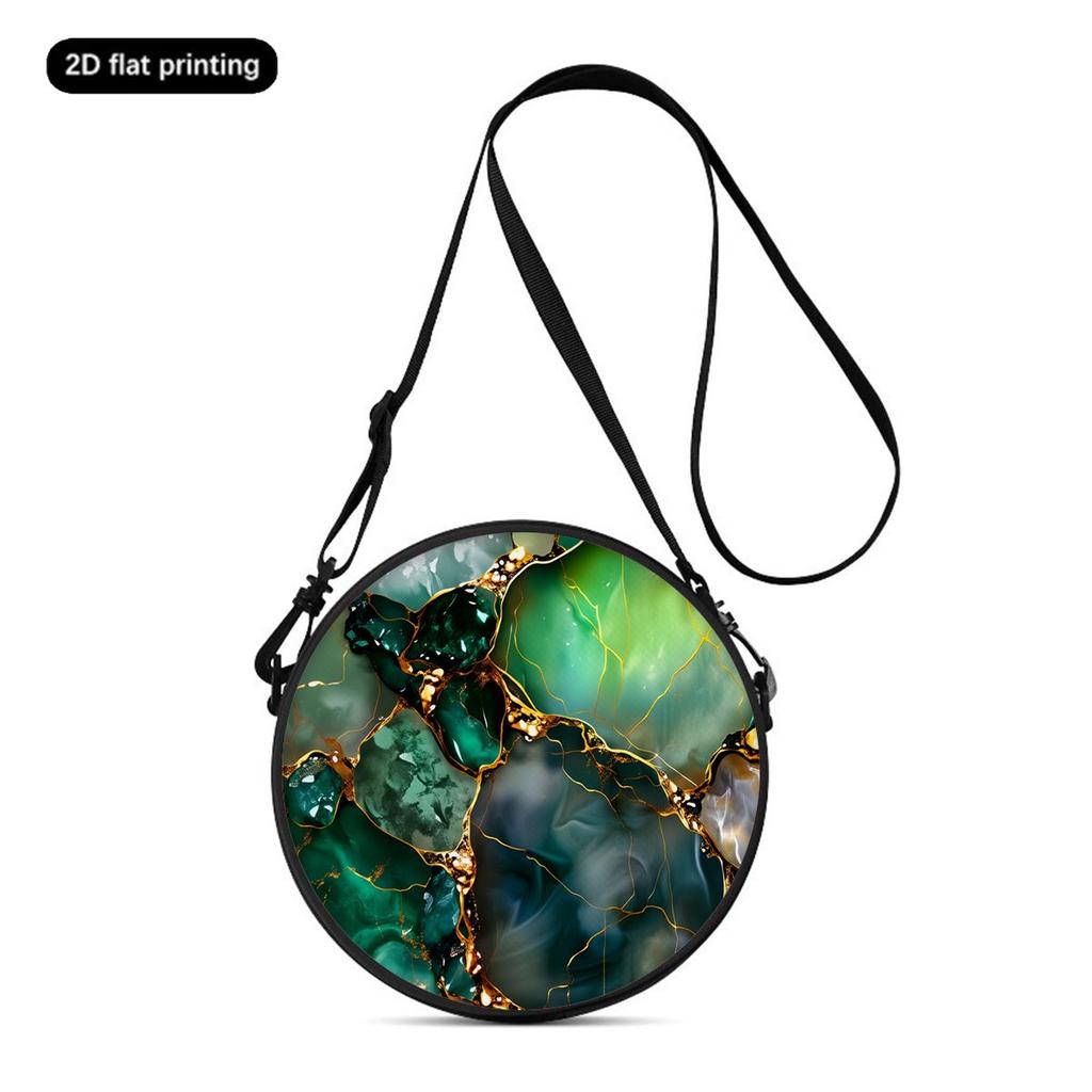 Leaf Print Round Shoulder Bag Casual Messenger Bag Daily Adjustable Strap Crossbody Bag for Woman Best Gifts 2D Flat